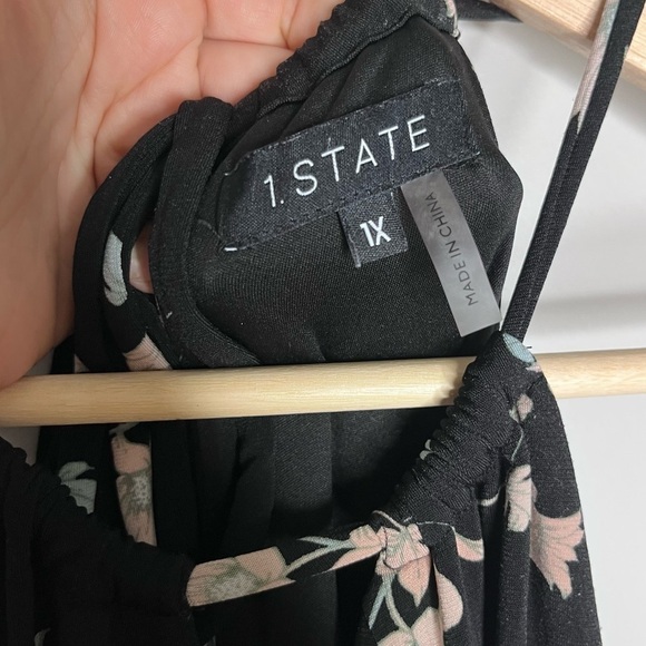 1. State Black Floral Halter sleeveless wide leg Jumpsuit Sz 1X - Picture 8 of 10